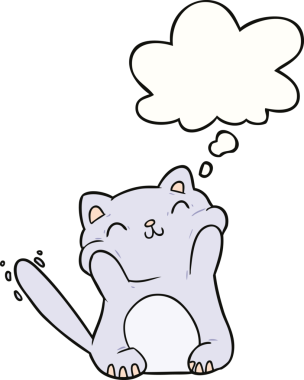 Bir insan tarafından çizilmiş düşünce kabarcığı olan çizgi film kedisi.