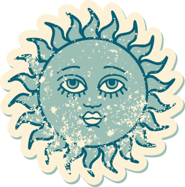 Bir insanın çizdiği yüzü olan bir güneşin sembolik dövmesi.