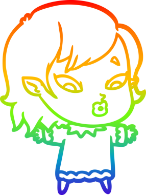 Gökkuşağı gradyan çizgisi. Bir insan tarafından çizilmiş şirin bir vampir kız çizgi filmi.