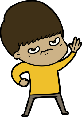 Bir insan tarafından çizilmiş kızgın çizgi film çocuğu.