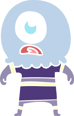 Düz renkli çizgi film Tepegöz uzaylı uzay adamı bir insan tarafından çizildi.