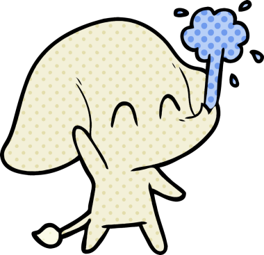 Bir insan tarafından çizilmiş su püskürten sevimli bir fil.