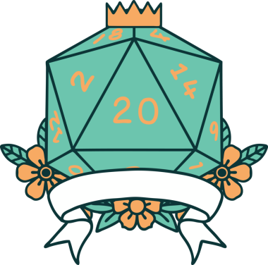 Retro Dövme Biçimi Doğal 20 kritik vuruş D20 zar bir insan tarafından çizildi