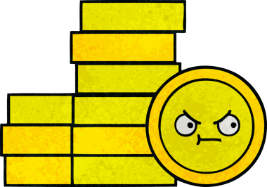 Bir insan tarafından çizilmiş eski grunge desenli bozuk paraların karikatürü