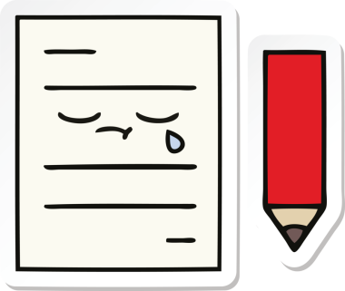 Bir insan tarafından çizilmiş şirin bir test kağıdının çıkartması.