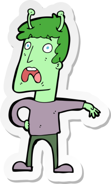 Bir insan tarafından çizilmiş mutsuz bir uzaylının çıkartması.