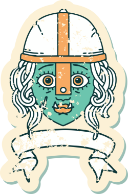 Retro Dövme Biçimli Ork savaşçı yüzü bir insan tarafından çizilmiş pankartıyla