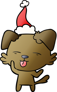 Bir insan tarafından çizilmiş Noel Baba şapkası giymiş bir köpeğin el çizimi karikatürü.