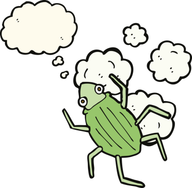 Bir insan tarafından çizilmiş düşünce baloncuklu çizgi film böceği