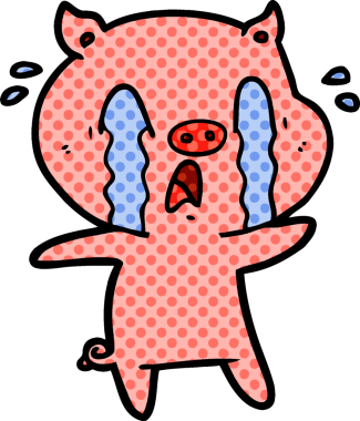 Bir insan tarafından çizilmiş ağlayan domuz çizgi filmi.