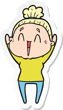 Bir insan tarafından çizilmiş mutlu yaşlı bir kadının çıkartması.