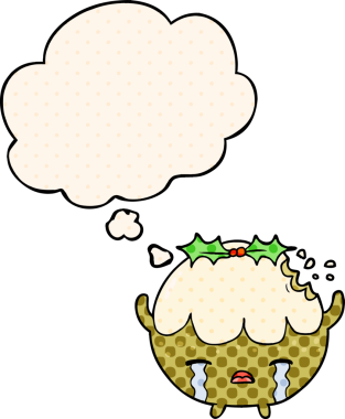 Bir insan tarafından çizilmiş, düşünce baloncuklu çizgi roman pudingi.