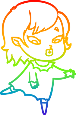 Gökkuşağı gradyan çizgisi. Bir insan tarafından çizilmiş şirin bir vampir kız çizgi filmi.