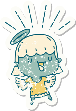 Bir insan tarafından çizilmiş eski bir dövme stili şarkı söyleyen melek çıkartması.