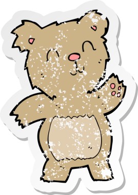 Bir insan tarafından çizilmiş oyuncak ayının gerilimli çıkartması.