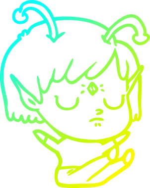 Bir insan tarafından çizilmiş bir uzaylı kız çizgi filmi.