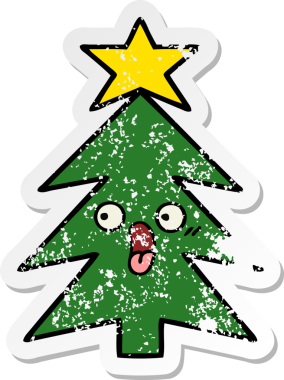 Bir insan tarafından çizilmiş şirin bir karikatür Noel ağacının sıkıntılı çıkartması.