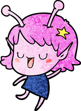 Mutlu uzaylı kız çizgi filmi bir insan tarafından çizilmiş.