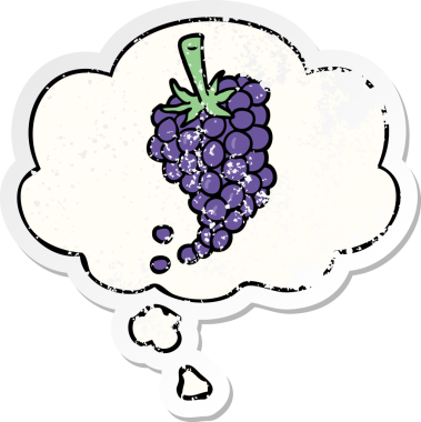 Düşünce baloncuklu üzümler insan tarafından çizilmiş yıpranmış bir çıkartma gibi.