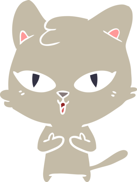 Bir insan tarafından çizilmiş düz renkli çizgi film kedisi