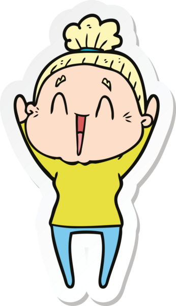 Bir insan tarafından çizilmiş mutlu yaşlı bir kadının çıkartması.