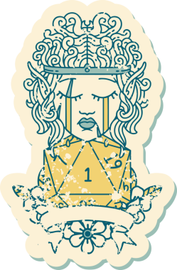 Retro Dövme Tarzı Üzgün Elf Barbar Karakteri Doğal bir insan tarafından çizilmiş