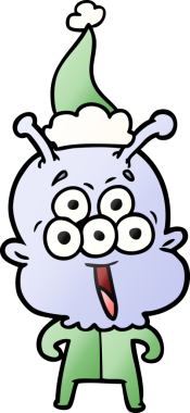 Bir insan tarafından çizilmiş Noel Baba şapkası giyen bir uzaylının gradyan çizimi.