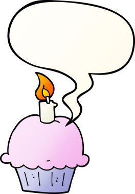 Bir insan tarafından çizilmiş yumuşak gradyan şekilli konuşma baloncuklu doğum günü pastası.