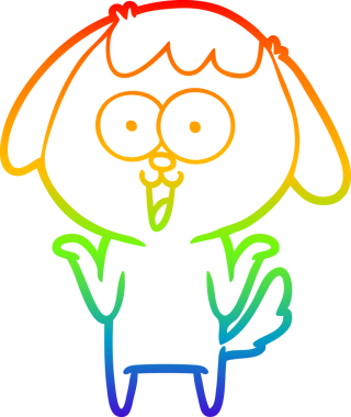 Gökkuşağı gradyan çizimi. Bir insan tarafından çizilmiş şirin bir köpek çizimi.