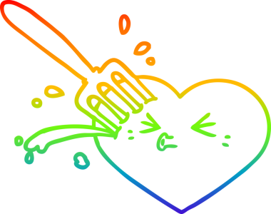 Bir insan tarafından çizilmiş çatalla çizilmiş bir aşk kalbinin çizimi.