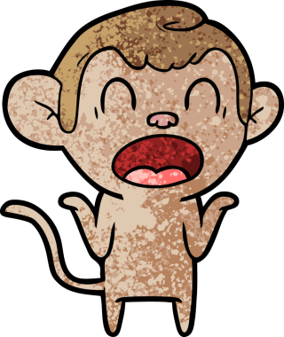 Bir insan tarafından çizilmiş omuzlarını silkeleyen çizgi film maymunu.