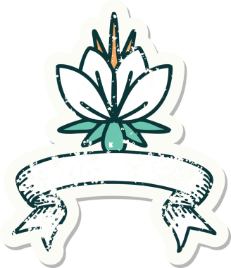 Bir insan tarafından çizilmiş nilüfer çiçeğinin pankartı olan eski bir etiket.