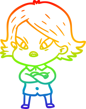 Çizgi film çizen gökkuşağı gradyanı bir insan tarafından çizilmiş stresli kadın.