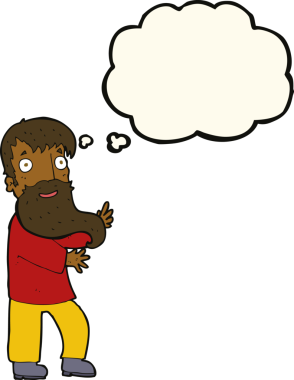 Çizgi film bir insan tarafından çizilmiş düşünce balonlu sakallı adamı heyecanlandırdı.