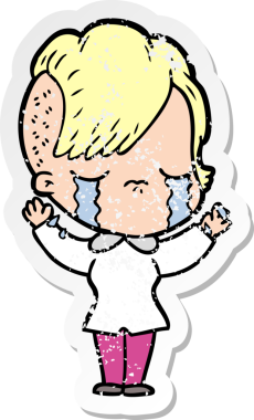 Bir insan tarafından çizilmiş ağlayan bir karikatür çıkartması.