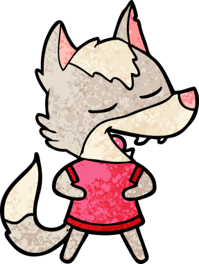 Bir insan tarafından çizilmiş gülen bir kurt.