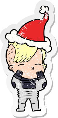 Bir insan tarafından çizilmiş fütüristik kıyafetler giyen ve Noel Baba şapkası takan bir kız.