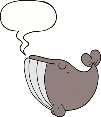 Bir insan tarafından çizilmiş konuşma balonlu çizgi film balinası