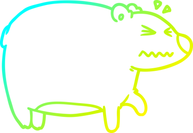 Bir insan tarafından çizilmiş kafası ağrıyan çizgi film ayısının soğuk çizgi çizimi.