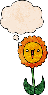 Bir insan tarafından çizilmiş grunge desenli düşünce baloncuğu olan karikatür çiçeği