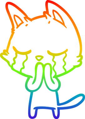 Bir insan tarafından çizilmiş ağlayan çizgi film kedisinin çizimi.