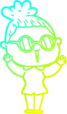 Bir insan tarafından çizilmiş gözlüklü bir karikatür kadın çizimi.