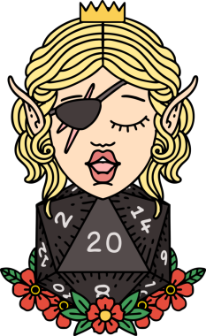 Retro Dövme Tarzı Bir insan tarafından çizilmiş doğal yirmilik zarlı düzenbaz karakter