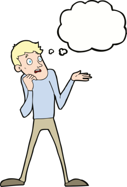 Bir insan tarafından çizilmiş düşünce baloncuğu olan sinirli bir adam.