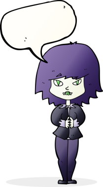 Bir insan tarafından çizilmiş konuşma balonu olan vampir kadın.