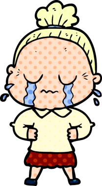 Bir insan tarafından çizilmiş ağlayan yaşlı kadın çizgi filmi.