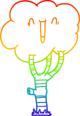 gökkuşağı gradyan çizgi çizimi bir insan tarafından çizilmiş gülen ağaç