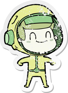 Bir insan tarafından çizilmiş mutlu bir astronotun sıkıntılı çıkartması.