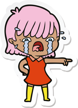 Bir insan tarafından çizilmiş ağlayan bir çizgi film kızına ait etiket.