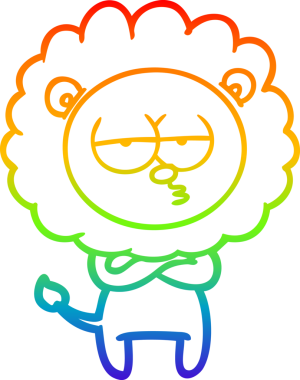 Gökkuşağı gradyan çizgi çizimi bir insan tarafından çizilmiş yorgun bir aslan